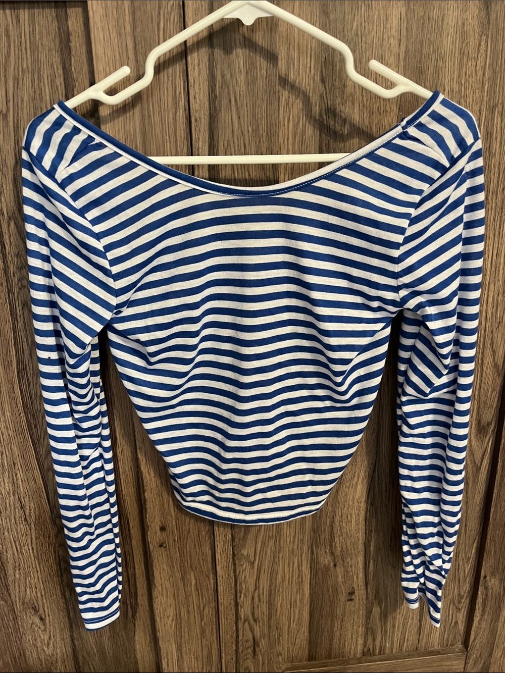 dELiA*s Blue and White Striped Long-Sleeve Boatneck Top